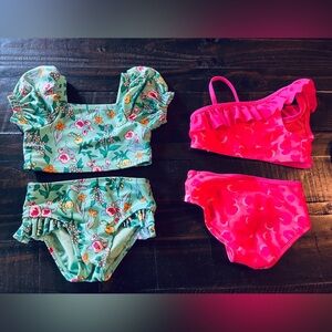Floral and Pink Ruffle Swimsuit 2 Pc Bundle Set